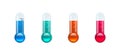 Thermometer with blue, red, pink mercury. Thermometers show different temperatures. Temperatures below and above zero.